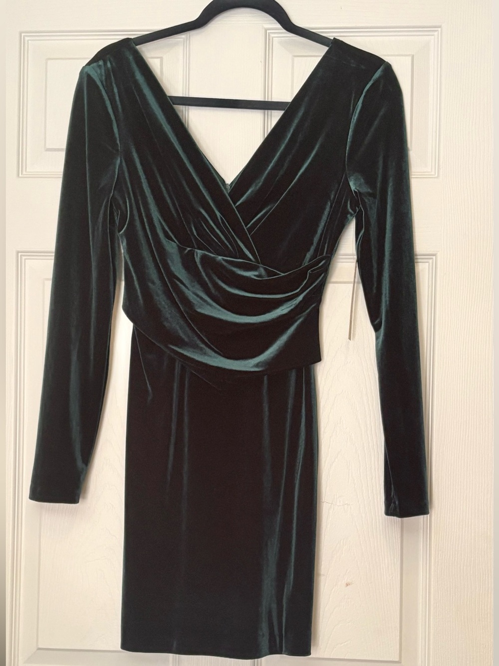 Eliza J Deep Green Velvet Long-Sleeve Wrap Dress